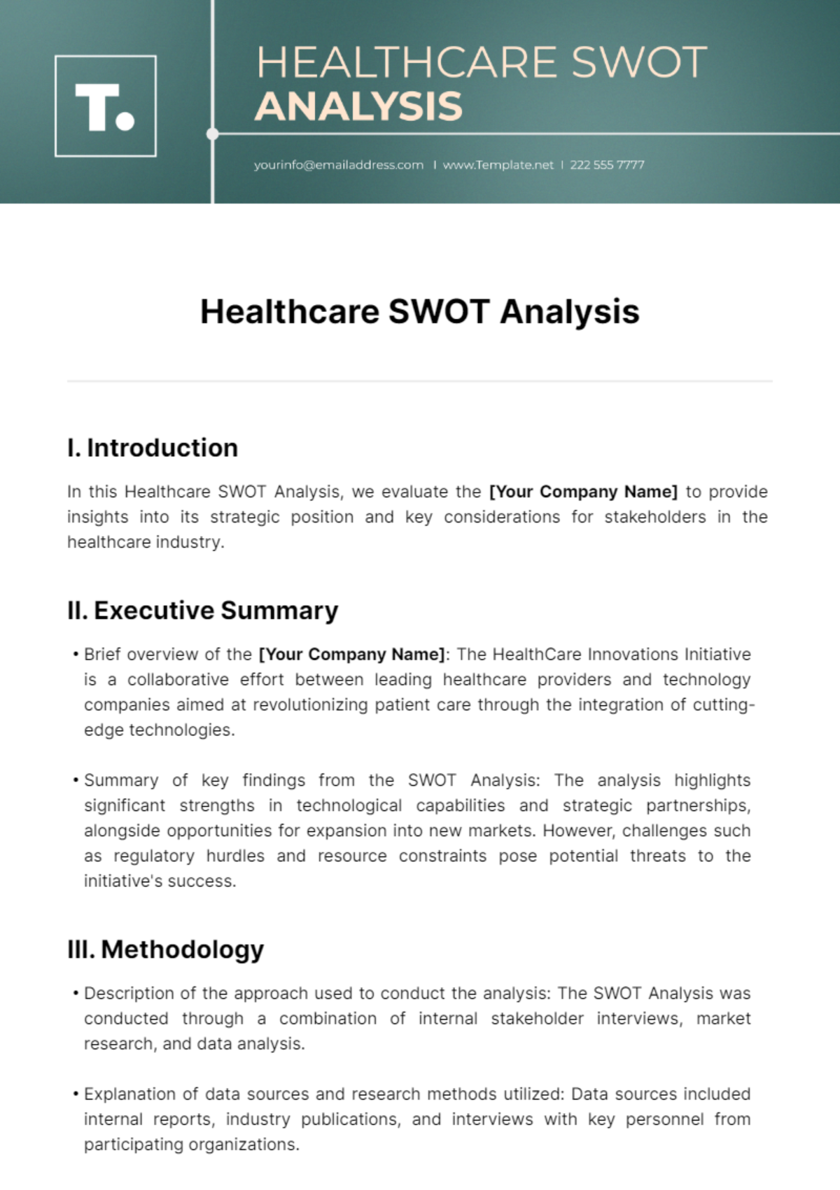 Healthcare SWOT Analysis Template - Edit Online & Download