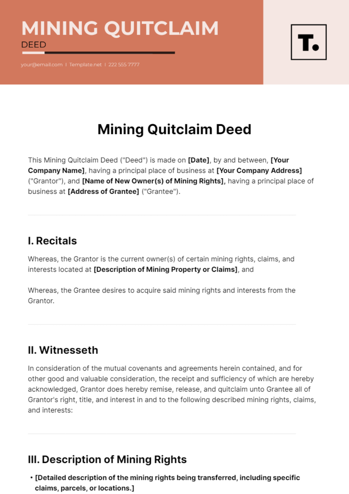 Mining Quitclaim Deed Template - Edit Online & Download