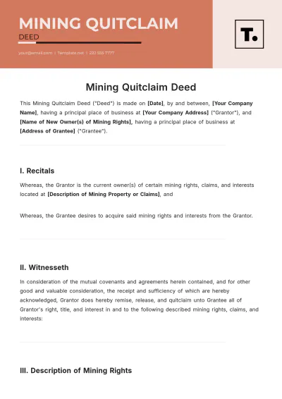 Free Mining Quitclaim Deed Template to Edit Online
