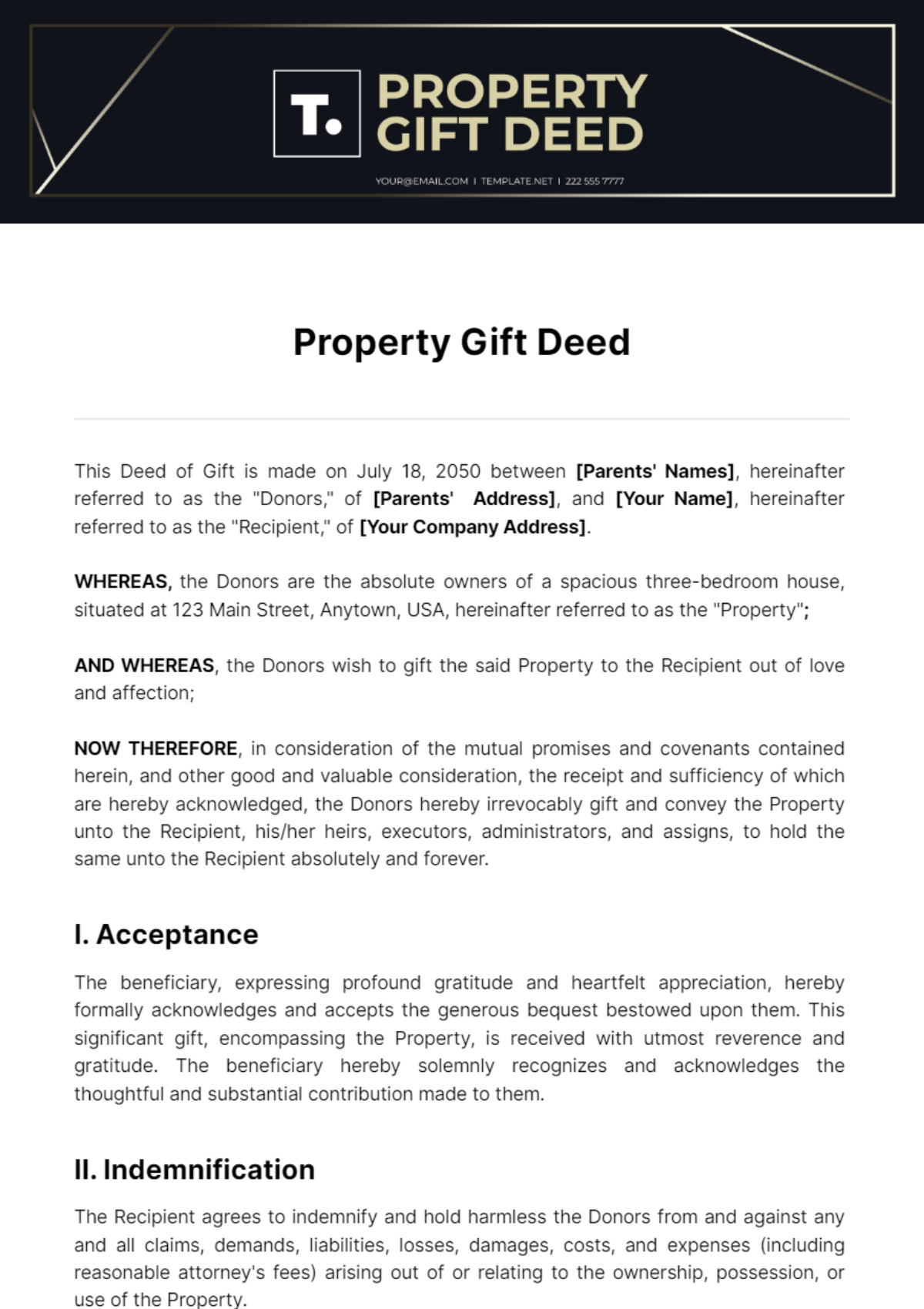 Free Property Gift Deed Template to Edit Online