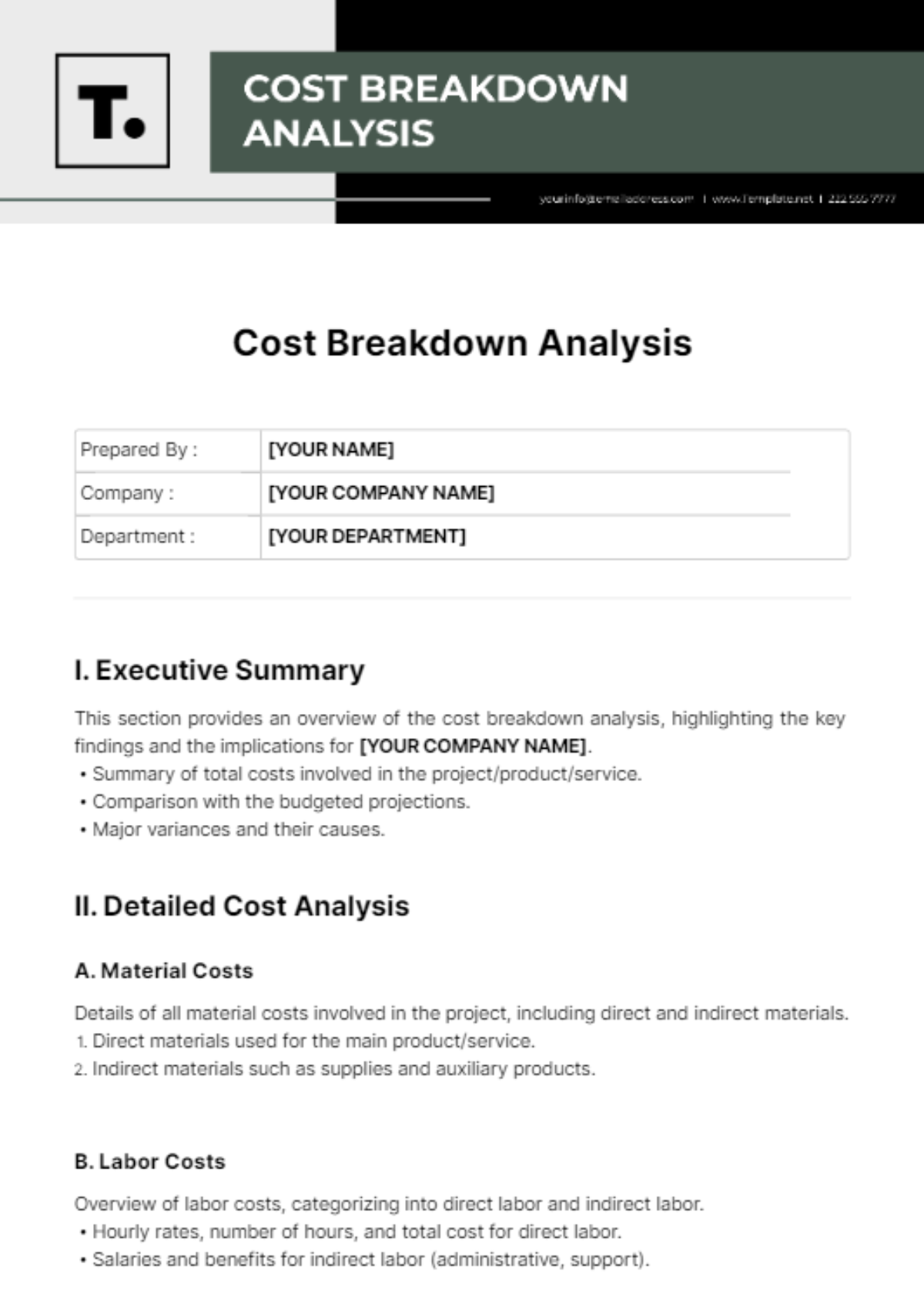 Cost Breakdown Analysis Template - Edit Online & Download