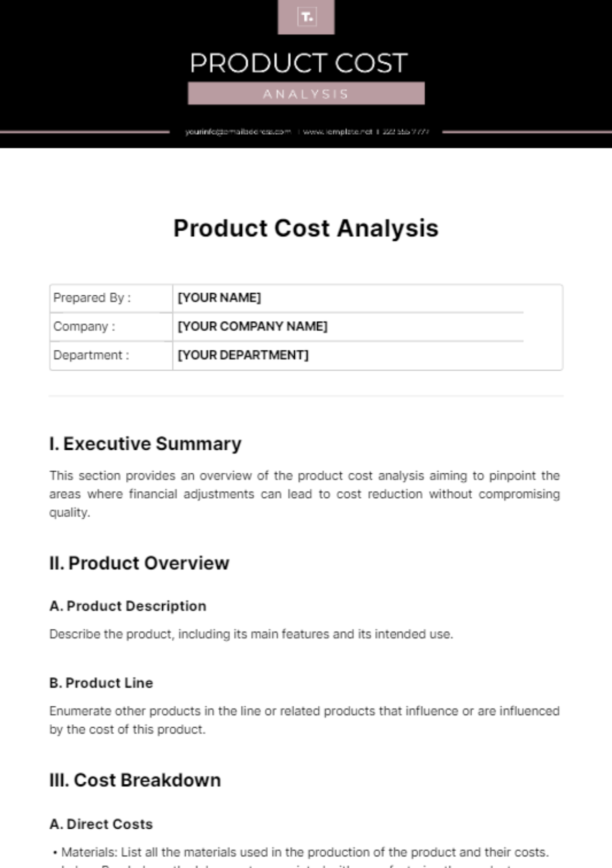   Product Cost Analysis Template - Edit Online & Download