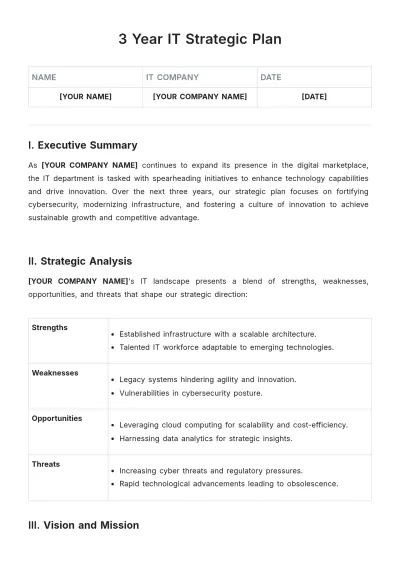 Free 3 Year IT Strategic Plan Template to Edit Online