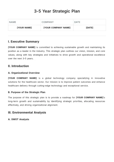 Free 3-5 Year Strategic Plan Template to Edit Online
