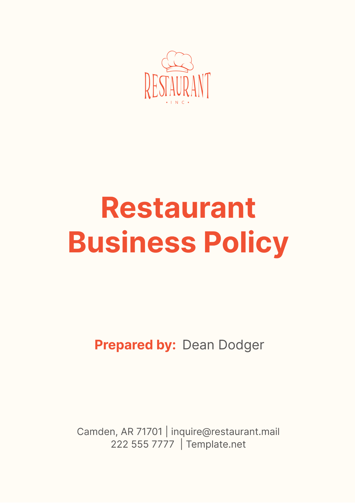 Restaurant Business Policy Template - Edit Online & Download