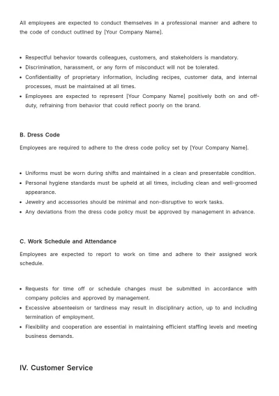 Free Restaurant Business Policy Template to Edit Online