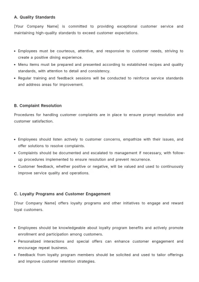 Free Restaurant Business Policy Template to Edit Online