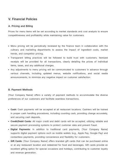 Free Restaurant Business Policy Template to Edit Online