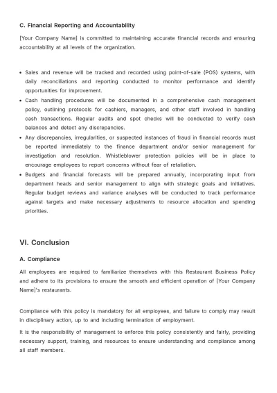 Free Restaurant Business Policy Template to Edit Online