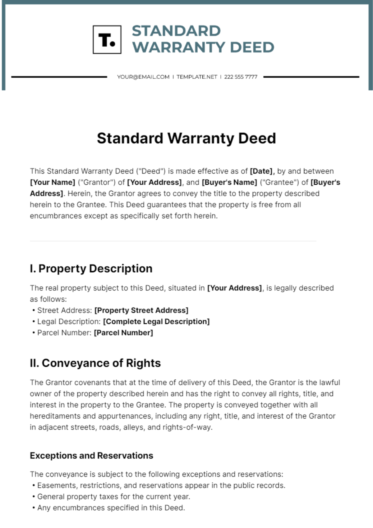 Standard Warranty Deed Template - Edit Online & Download