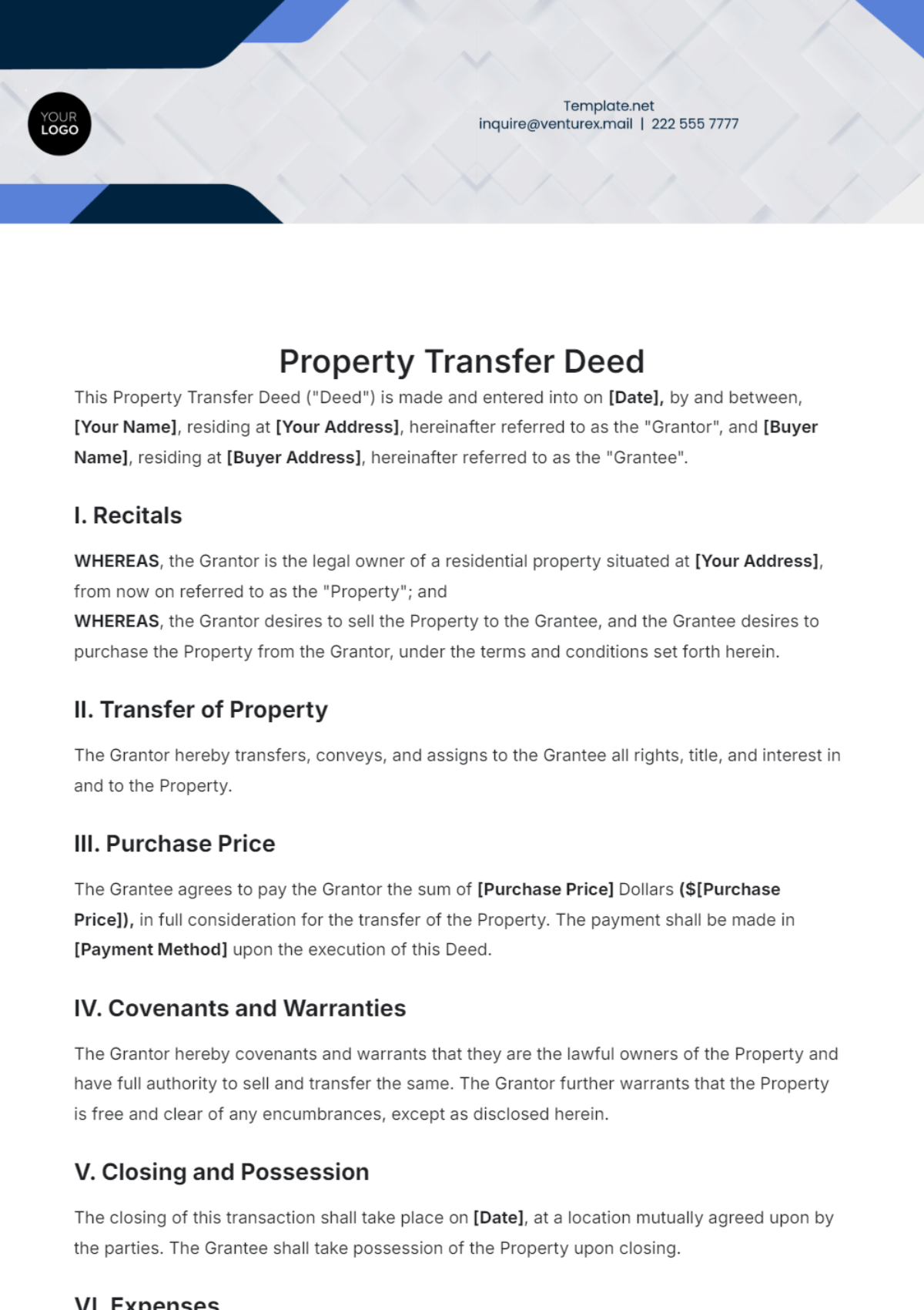 Property Transfer Deed Template - Edit Online & Download