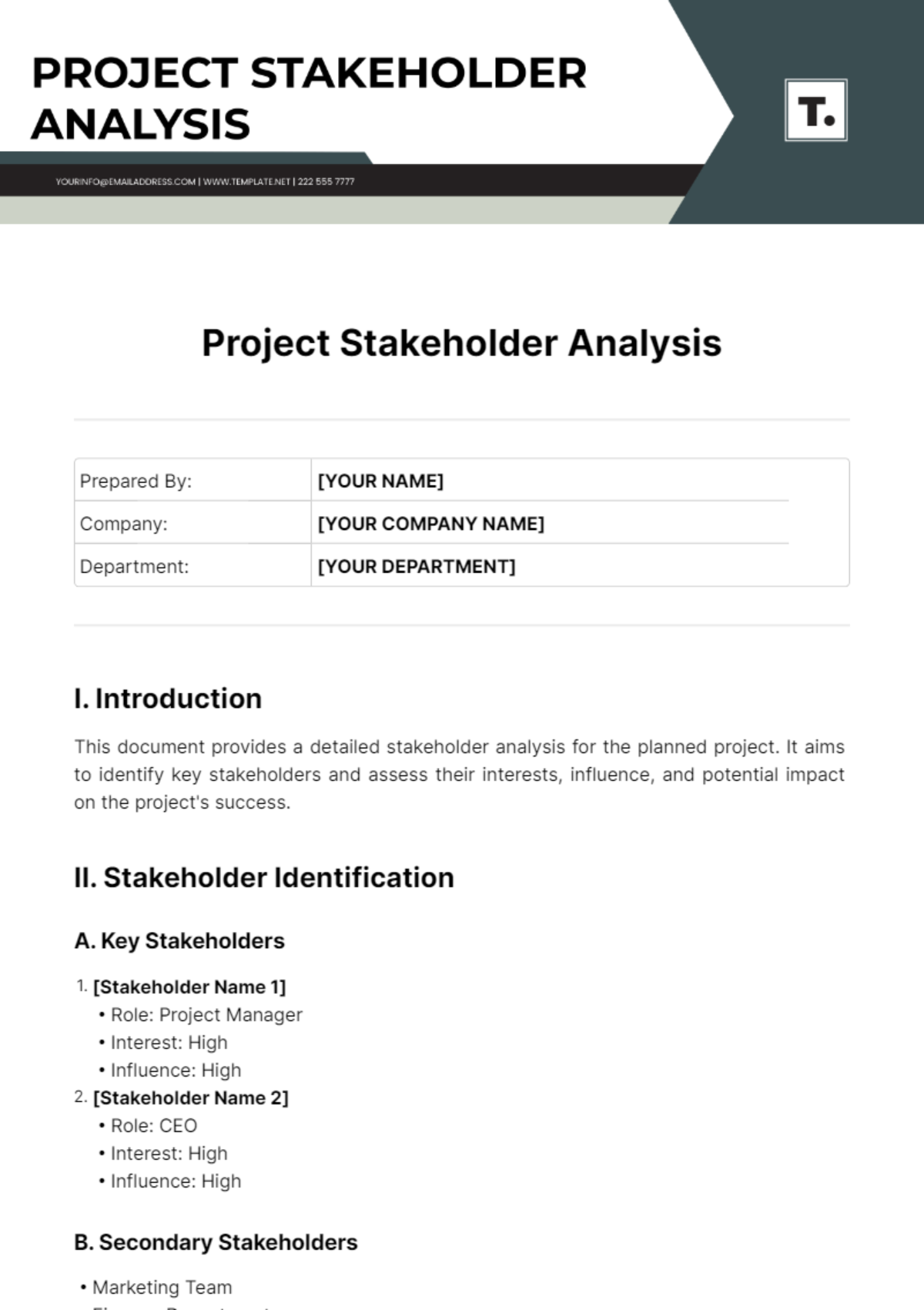 Project Stakeholder Analysis Template