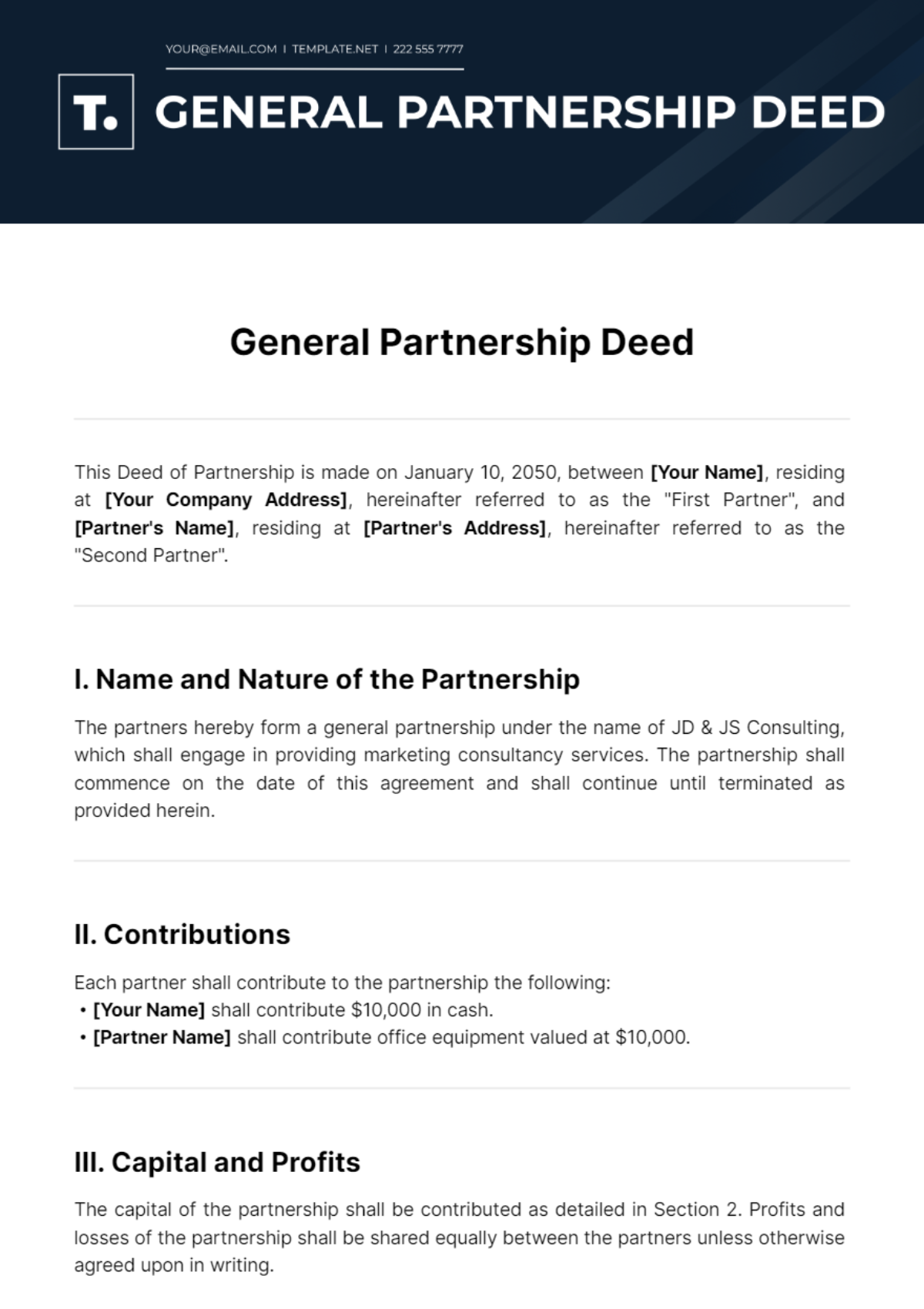 General Partnership Deed Template - Edit Online & Download