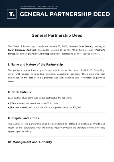 Free General Partnership Deed Template to Edit Online