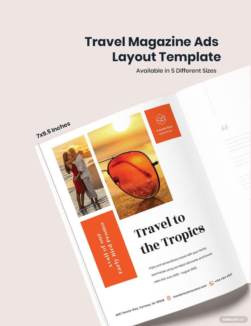 Travel Magazine Ads Layout Template in Word, Google Docs, PSD, Apple Pages, Publisher, InDesign