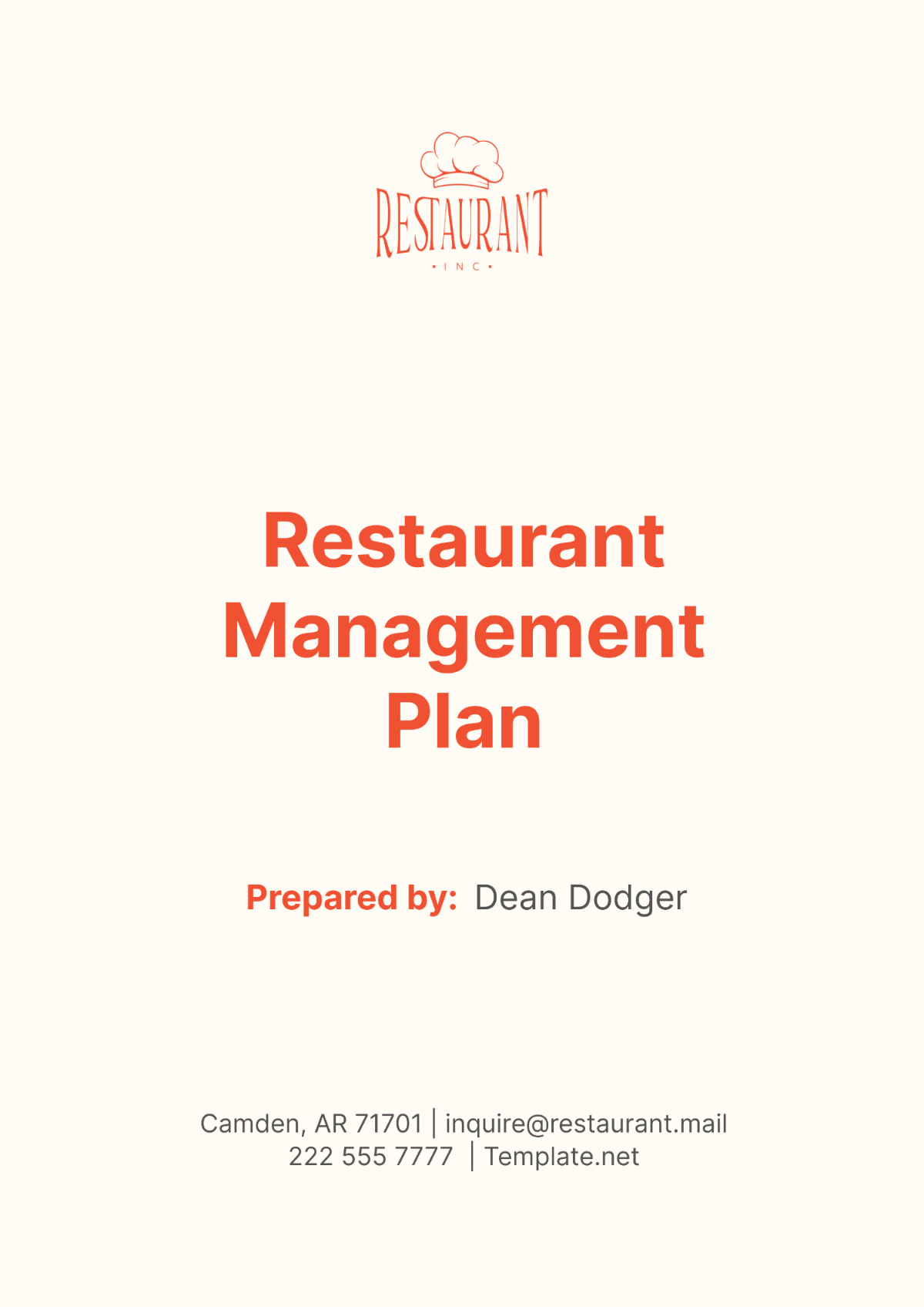 Restaurant Management Plan Template - Edit Online & Download