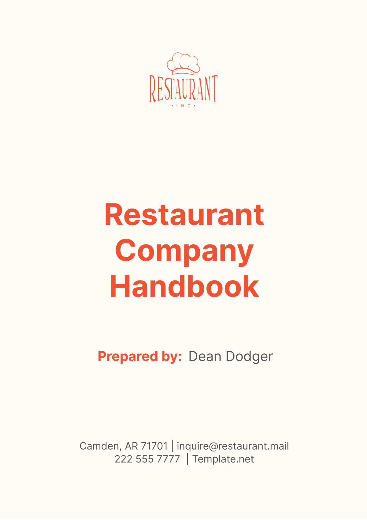 Restaurant Company Handbook Template - Edit Online & Download