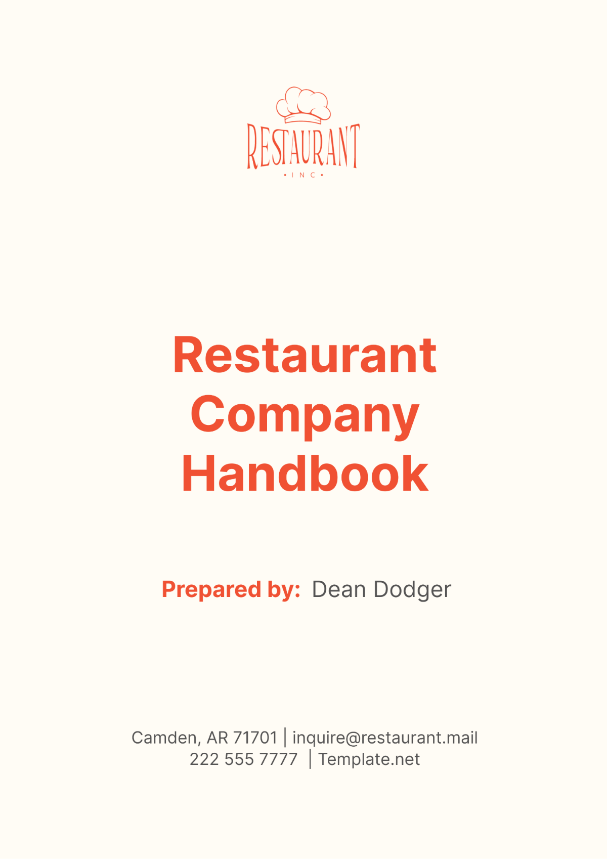 Free Restaurant Company Handbook Template
