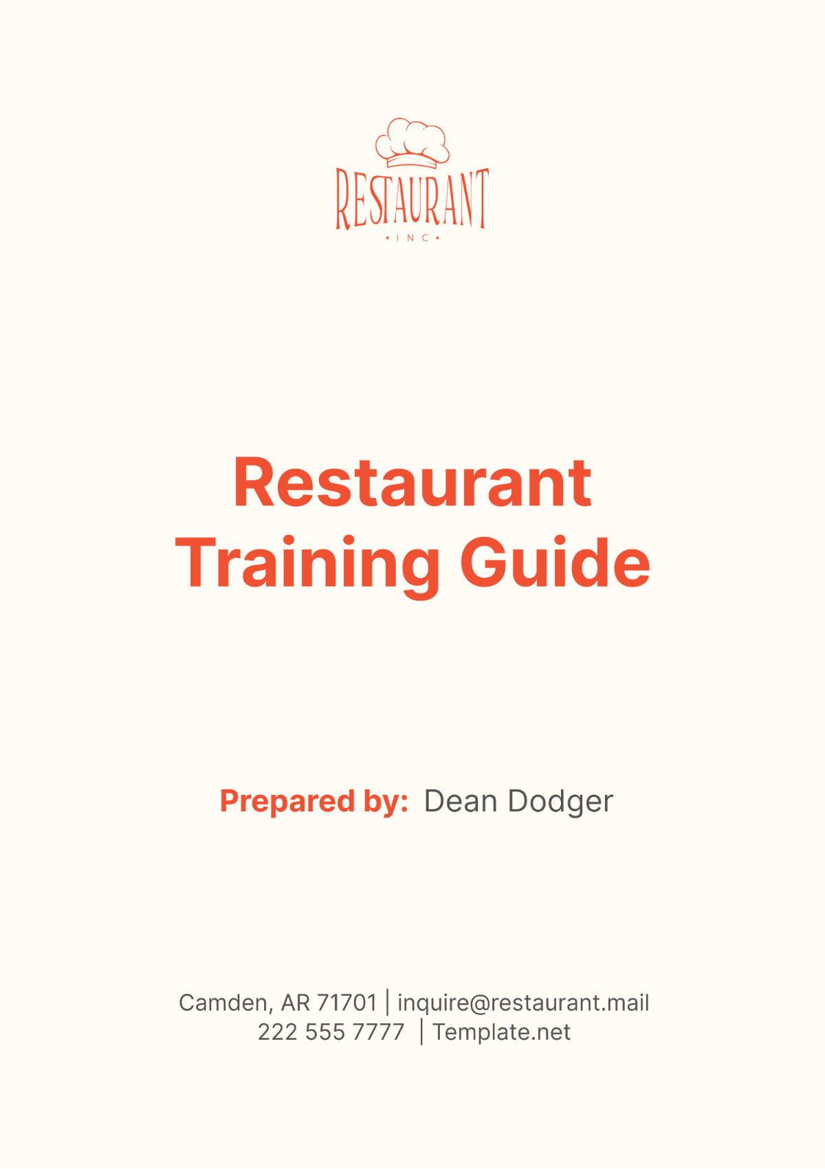 Free Restaurant Training Guide Template