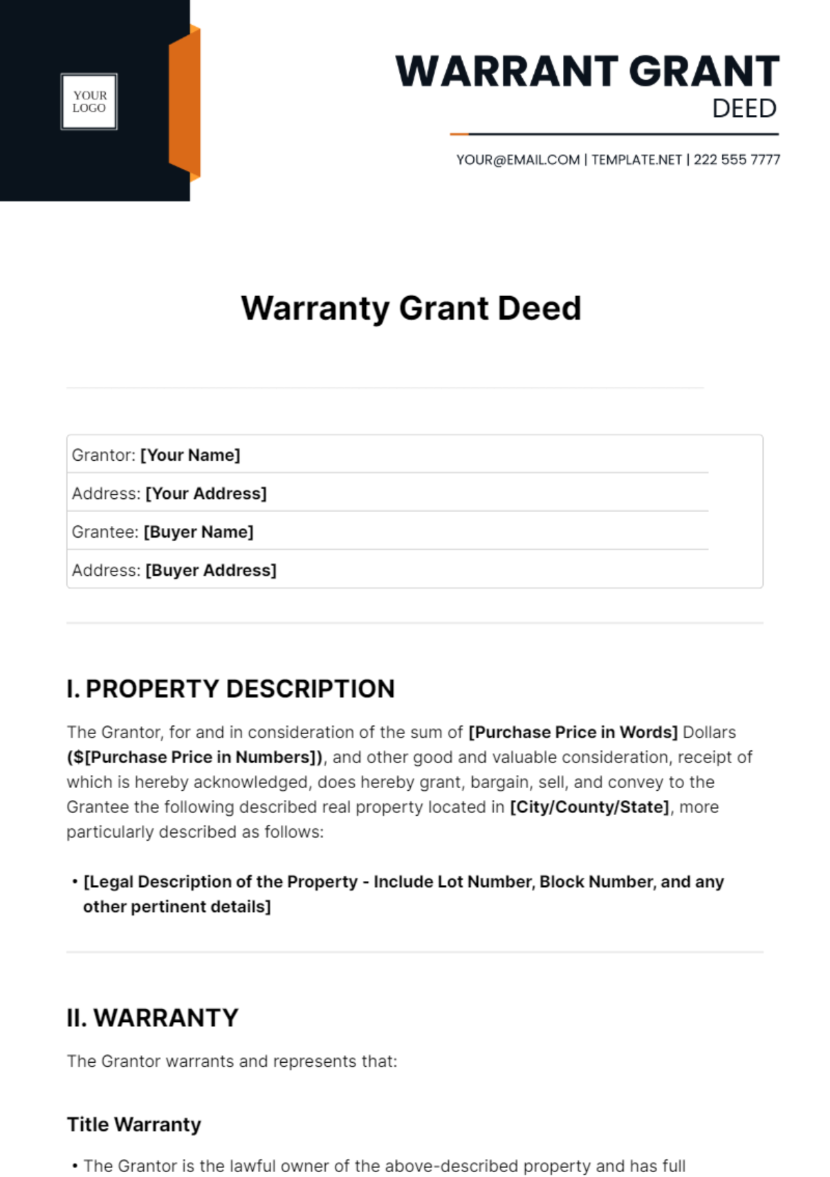 Warranty Grant Deed Template - Edit Online & Download