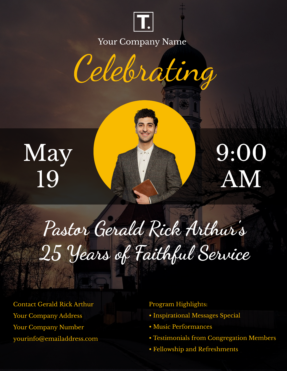 Pastor Anniversary Flyer Design Template - Edit Online & Download