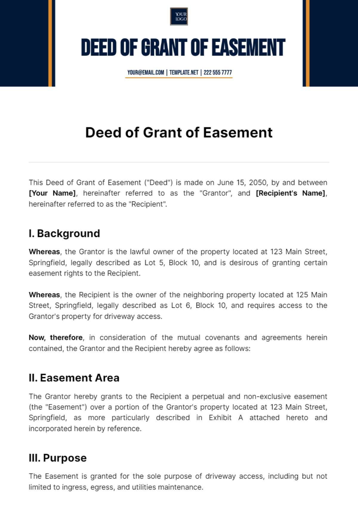 Free Deed of Grant of Easement Template - Edit Online & Download ...