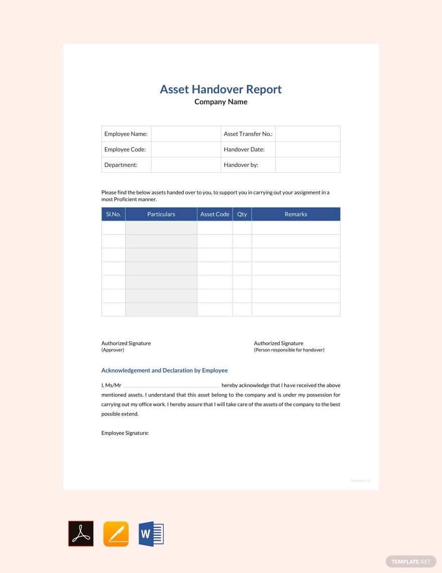 Asset Handover Report Template
