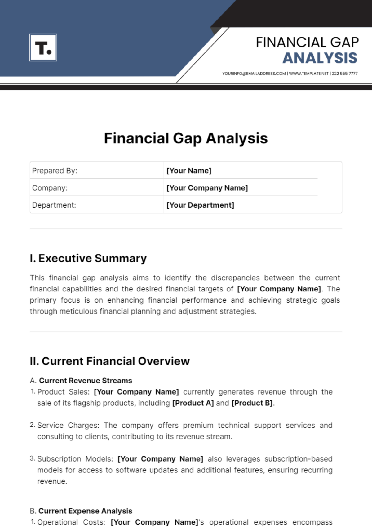 Financial Gap Analysis Template