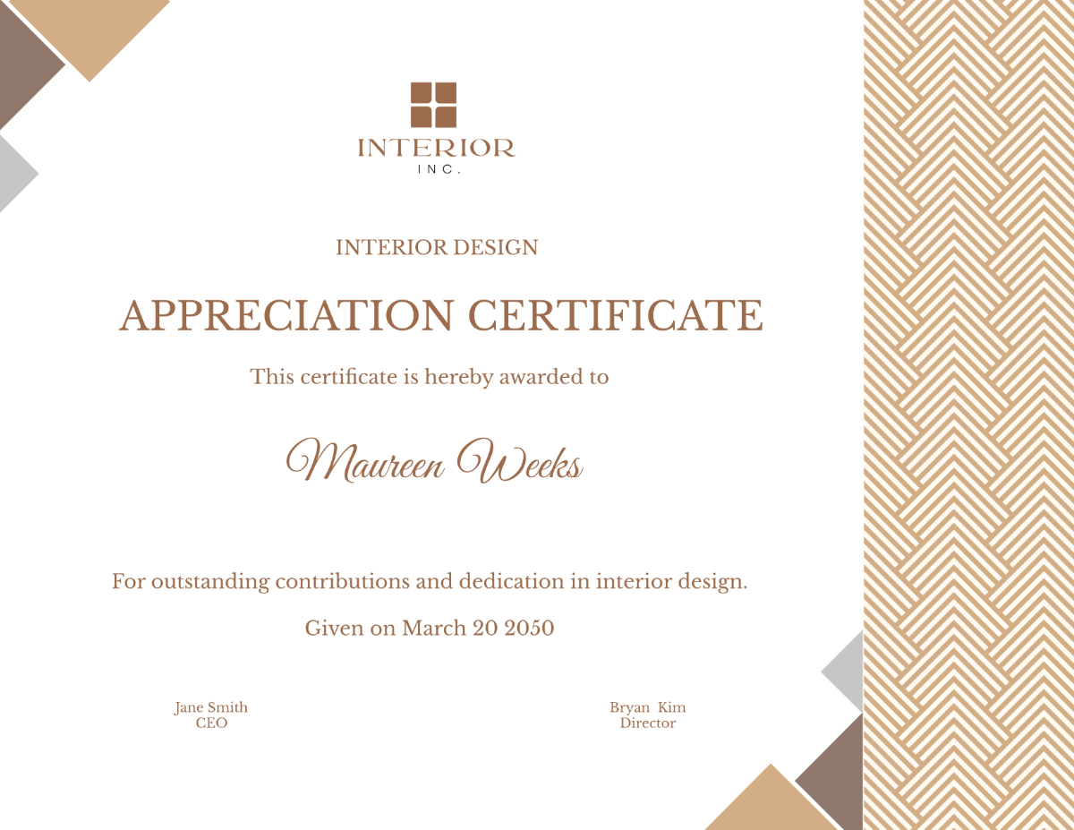 Interior Design Appreciation Certificate
