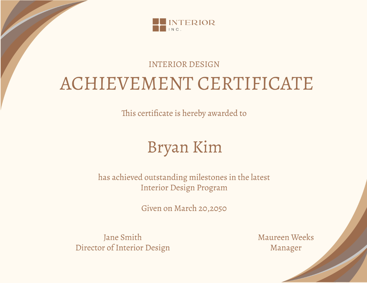 Interior Design Achievement Certificate