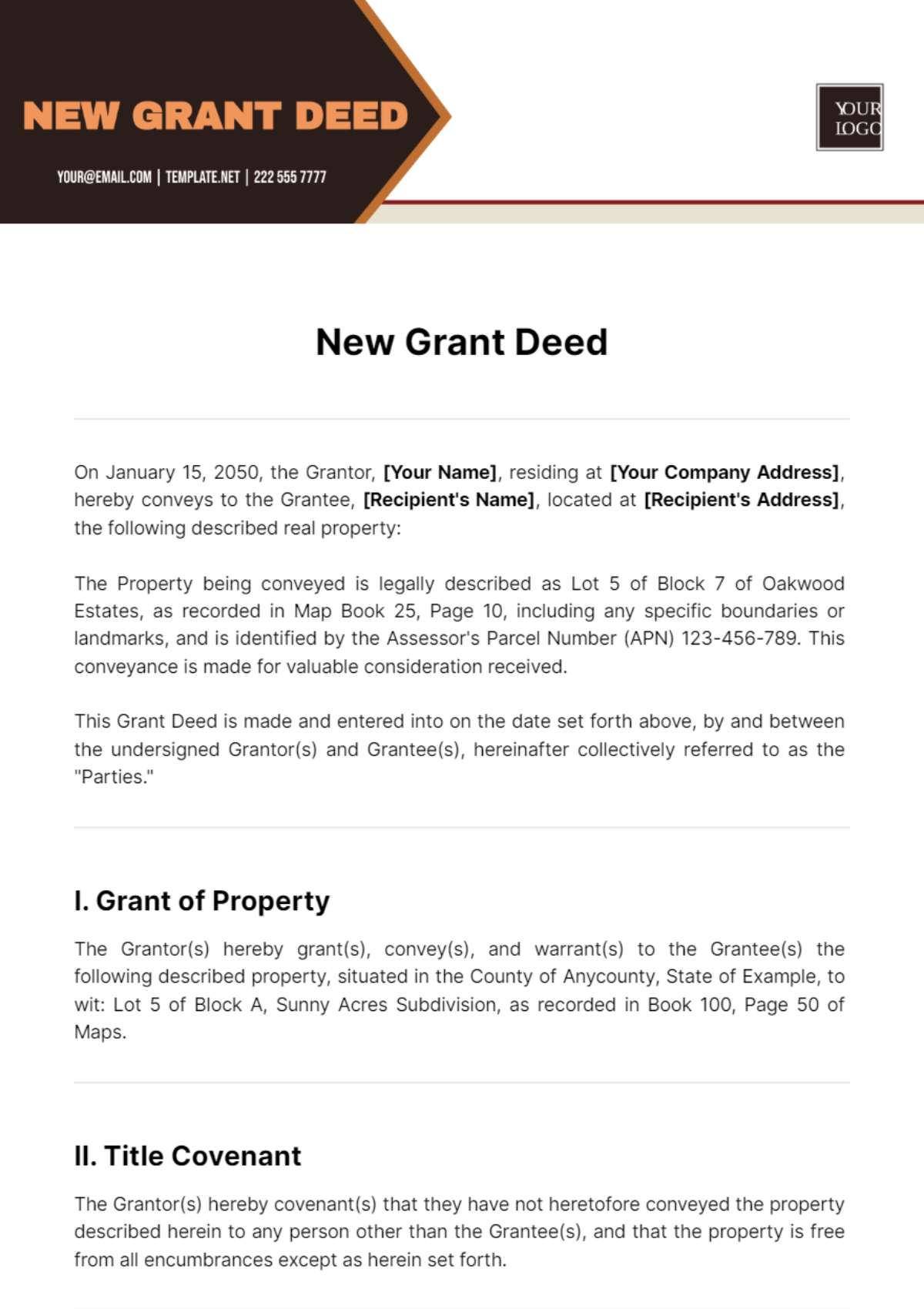 Free New Grant Deed Template - Edit Online & Download | Template.net