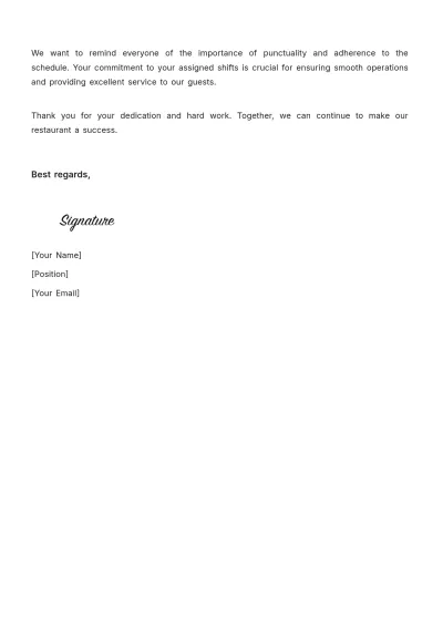 Free Restaurant Schedule Letter Template to Edit Online