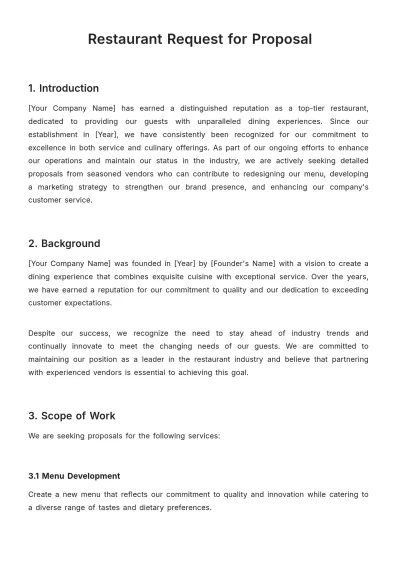Free Restaurant Request for Proposal Template to Edit Online