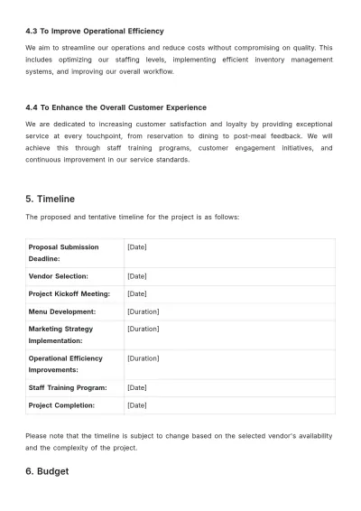 Free Restaurant Request for Proposal Template to Edit Online