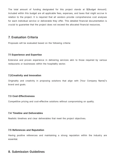 Free Restaurant Request for Proposal Template to Edit Online