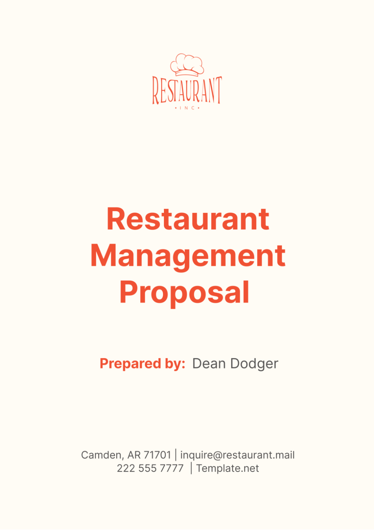 Restaurant Management Proposal Template