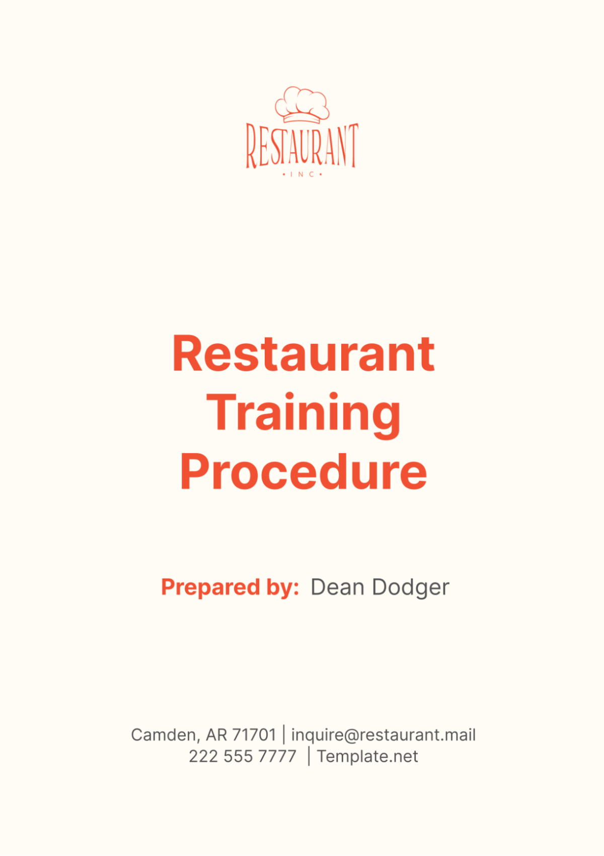 Restaurant Training Procedure Template