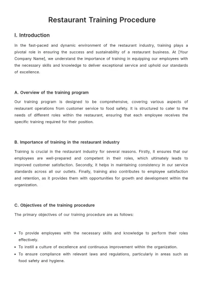 Free Restaurant Training Procedure Template to Edit Online