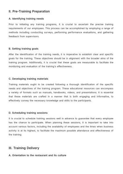 Free Restaurant Training Procedure Template to Edit Online