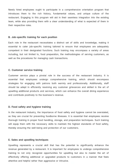 Free Restaurant Training Procedure Template to Edit Online