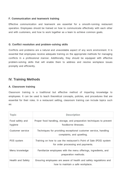Free Restaurant Training Procedure Template to Edit Online