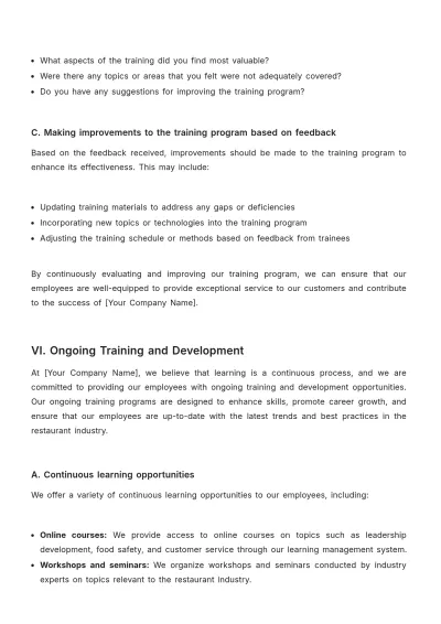 Free Restaurant Training Procedure Template to Edit Online