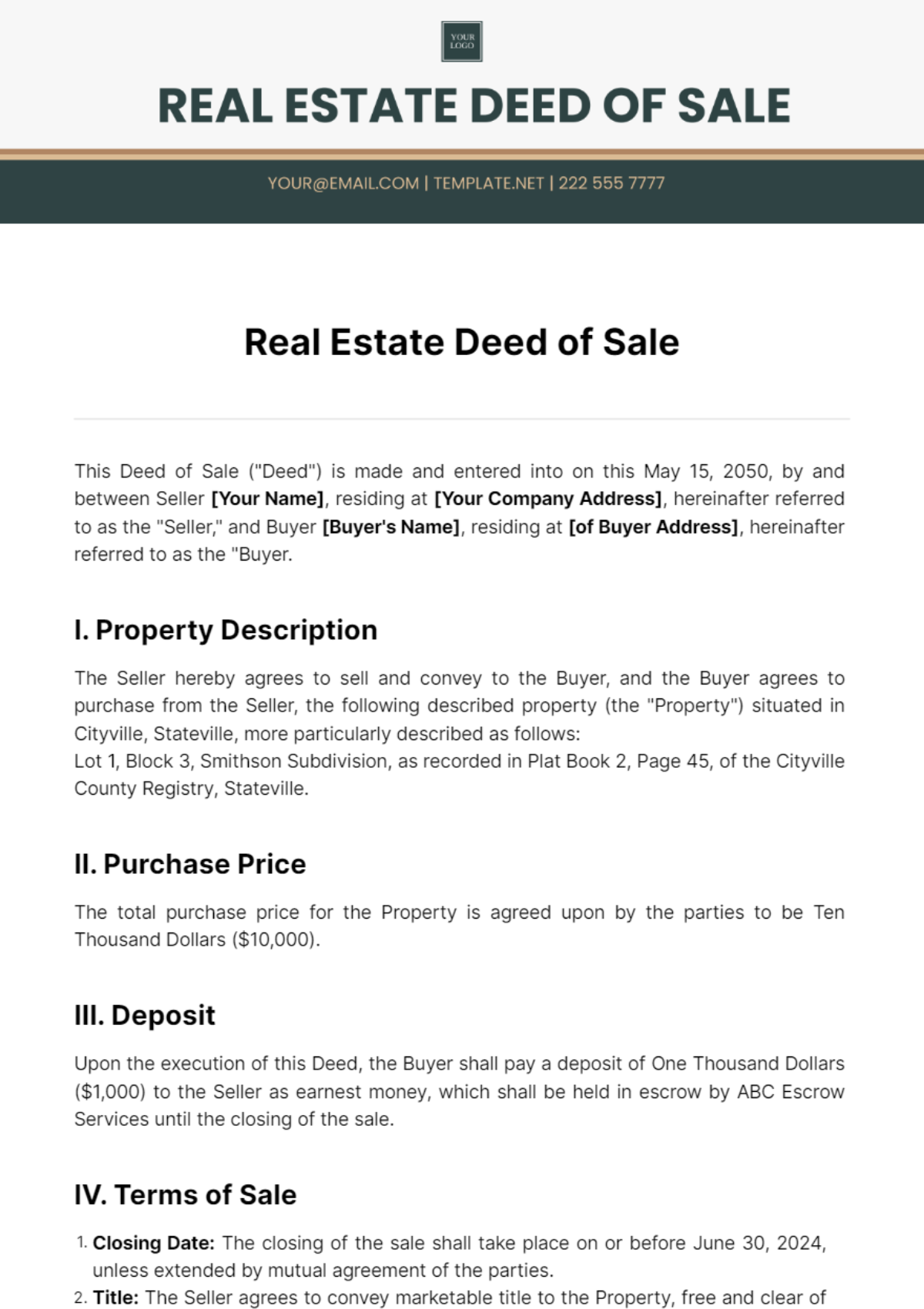 Free Real Estate Deed of Sale Template - Edit Online & Download ...