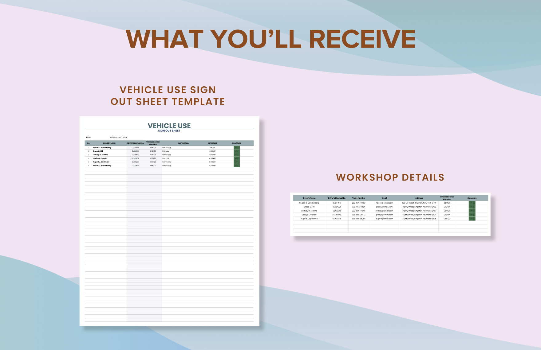Vehicle Use Sign Out Sheet Template