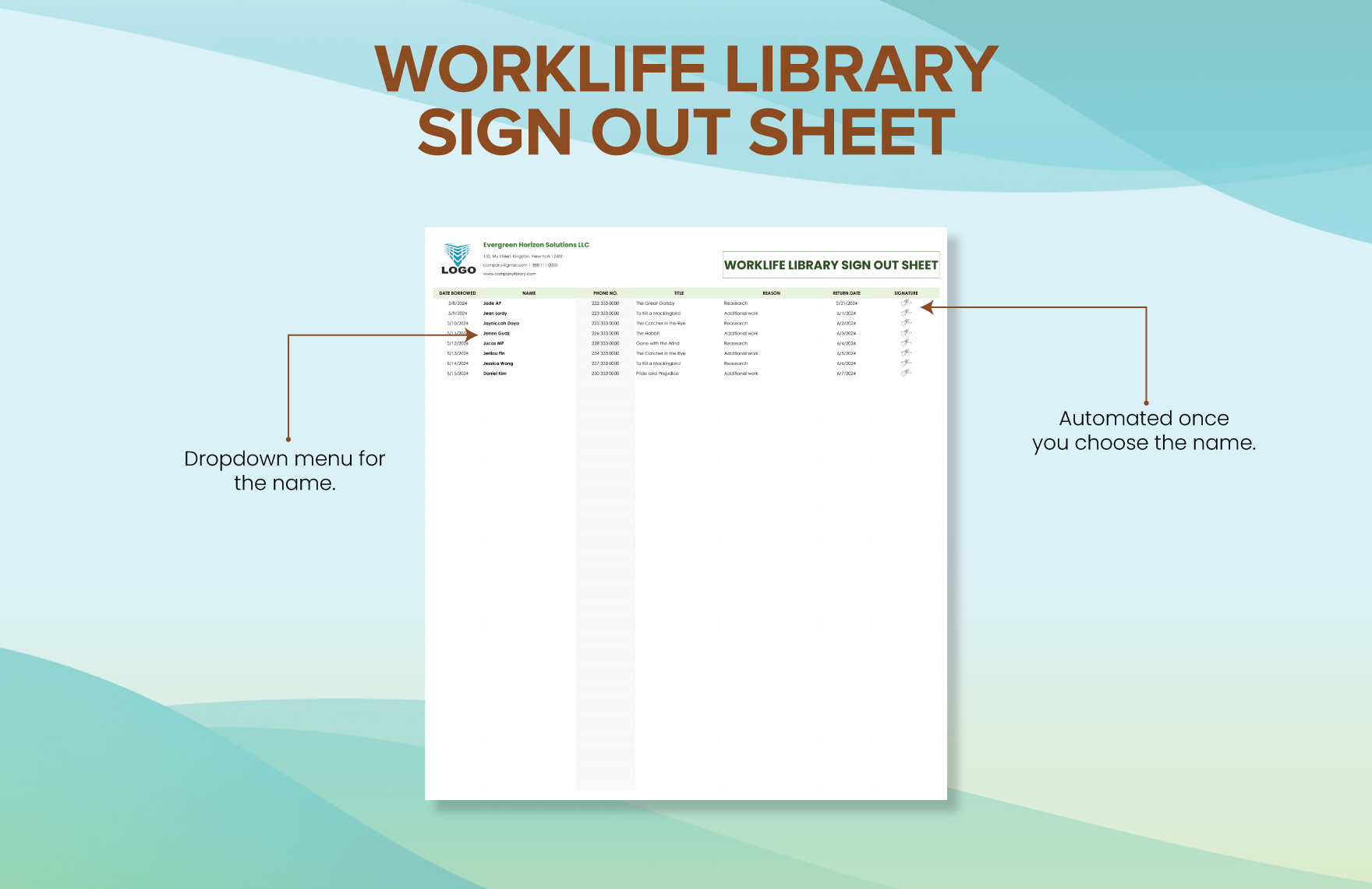 Worklife Library Sign Out Sheet Template