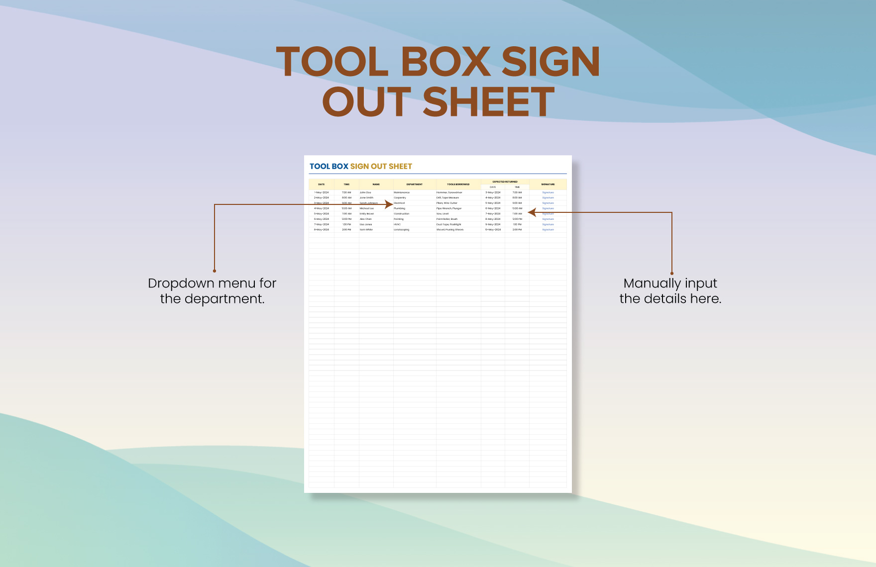 Tool Box Sign Out Sheet Template