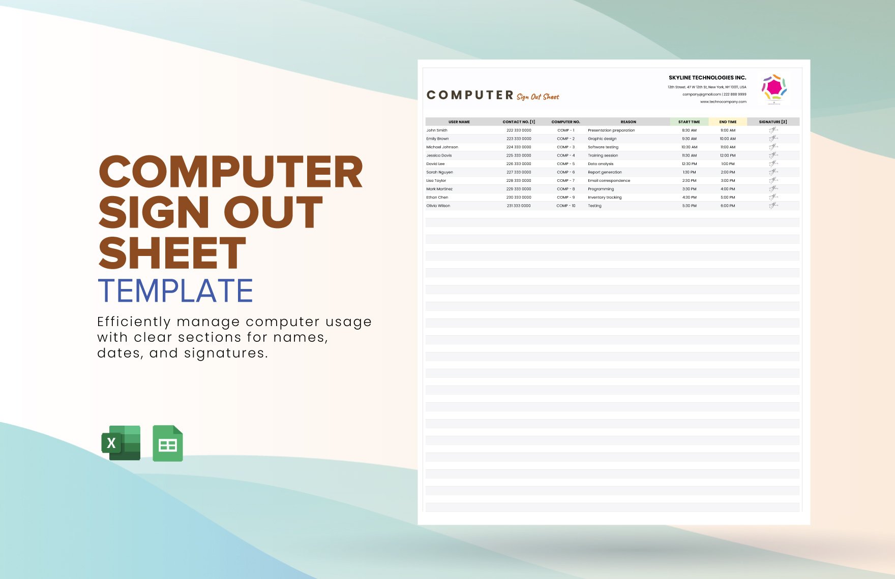 Computer Sign Out Sheet Template