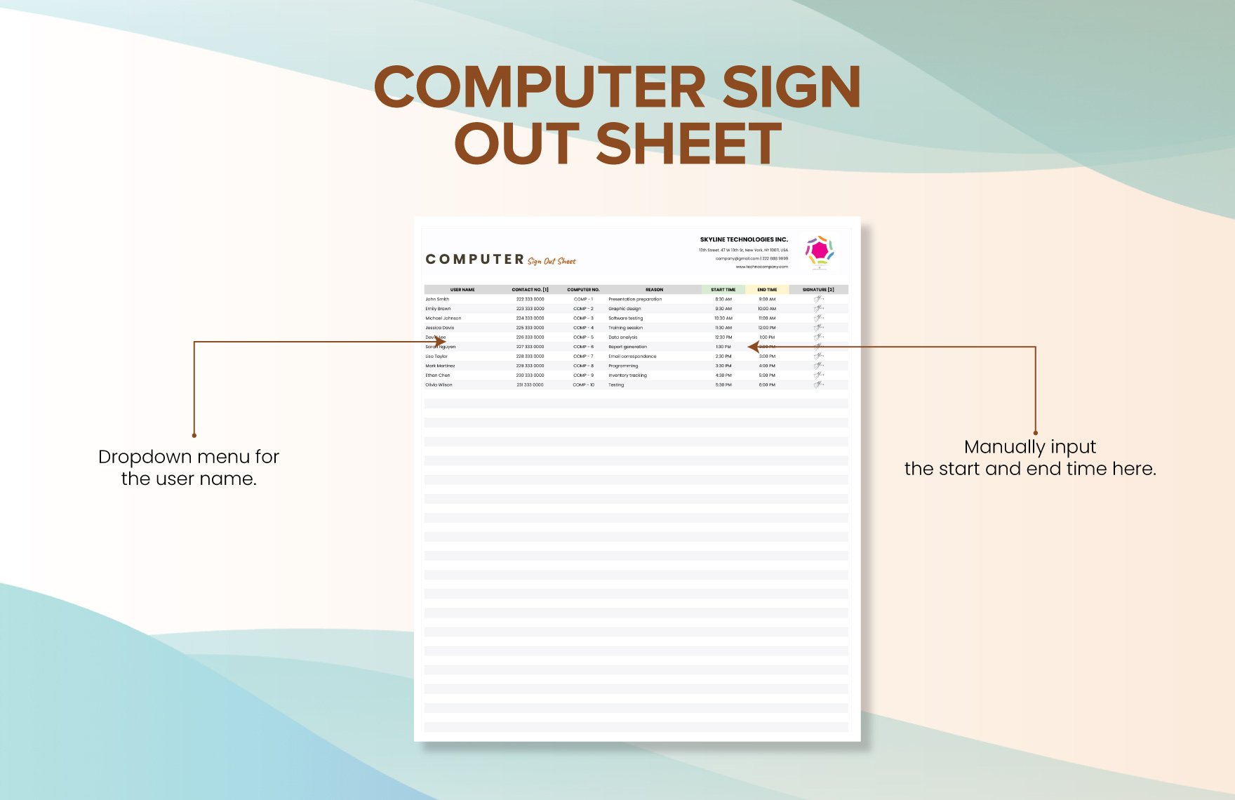 Computer Sign Out Sheet Template