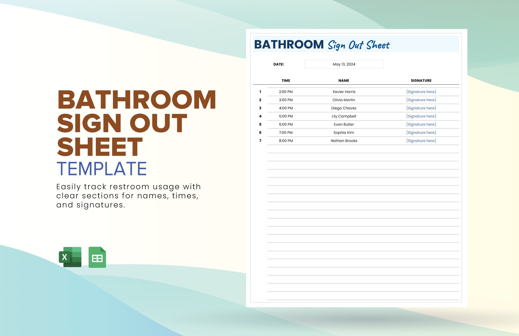 Free Bathroom Sign Out Sheet Template in Excel, Google Sheets