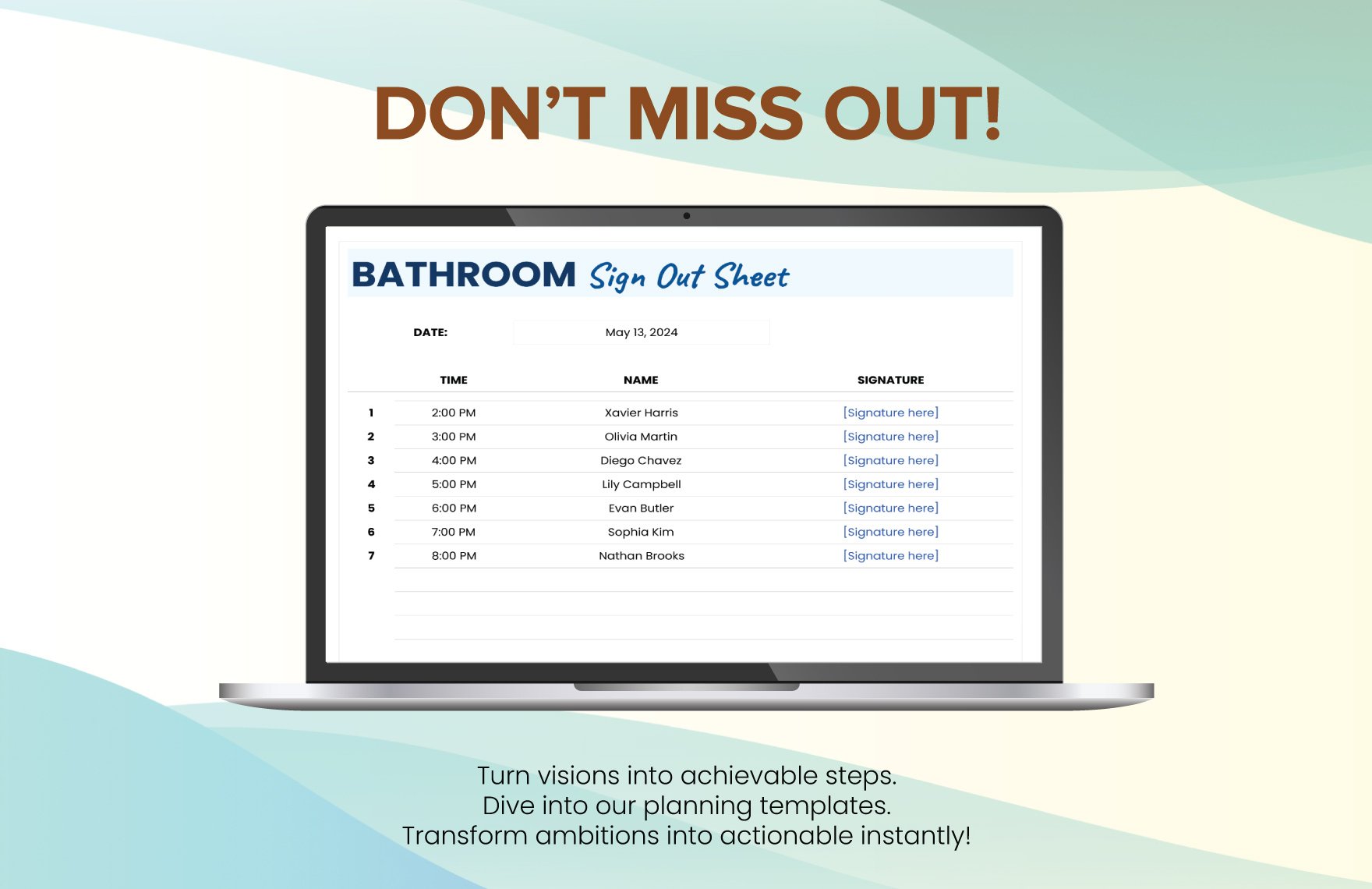 Bathroom Sign Out Sheet Template